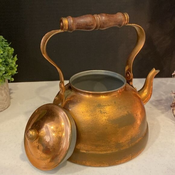 Vintage Antique 7" Copper Teapot Kettle with Lid - Picture 7 of 16